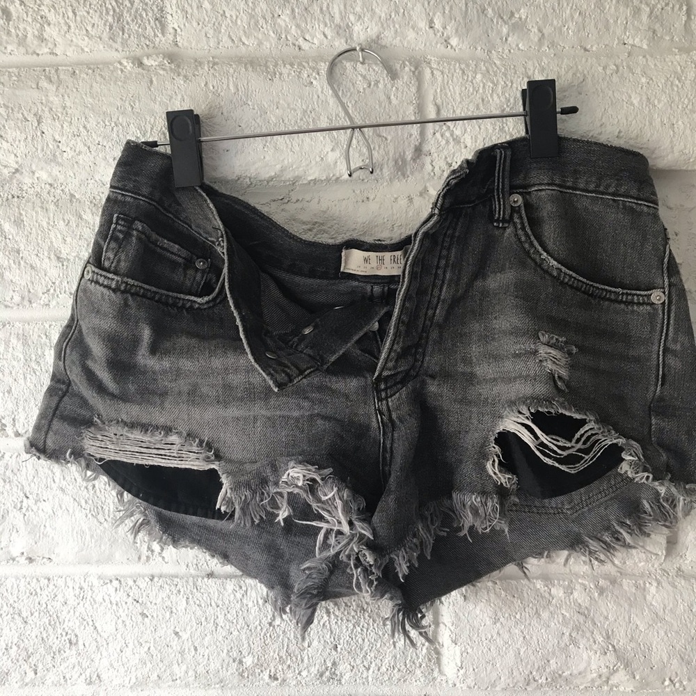 Frayed Black Denim We The Free Jean Shorts